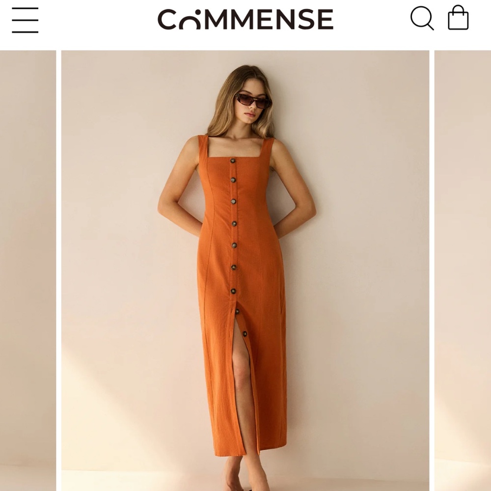 Commense square neck button up maxi dress (cotton/linen)